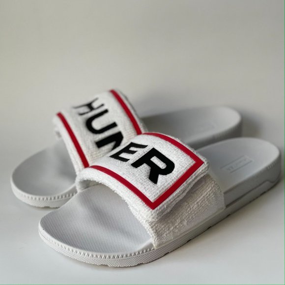 HUNTER Original White Terry Slide Sandals - Picture 5 of 11